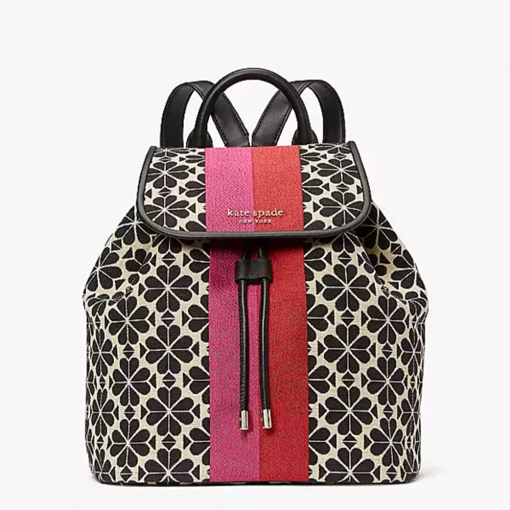 Kate Spade Flowered Jacquard Backpack (M) sized. 2 stock photos